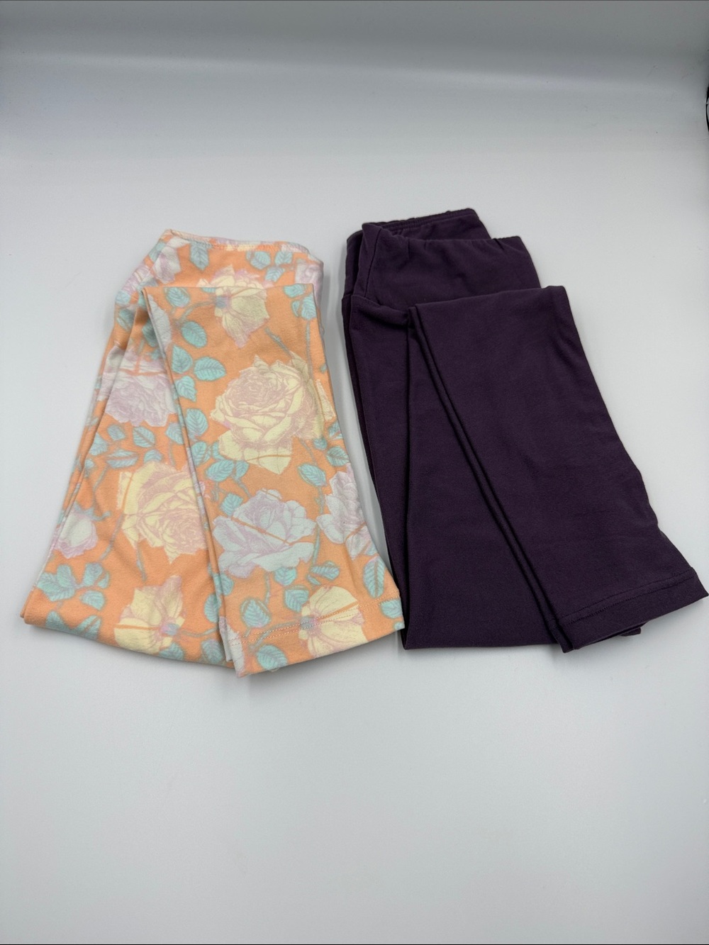 Kids Floral Peach Fleece Leggings & Solid Plum Set